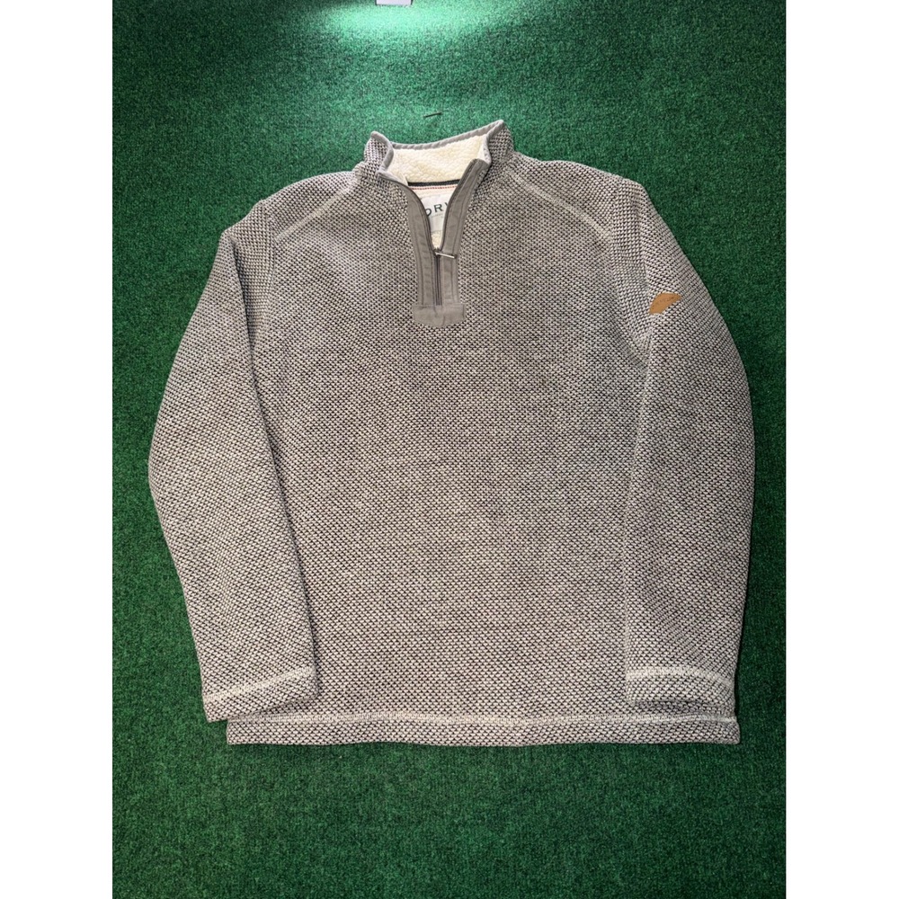 Orvis Mens Gray Textured Quarter Zip Pullover Sherpa Lined Collar Sweater Size M
